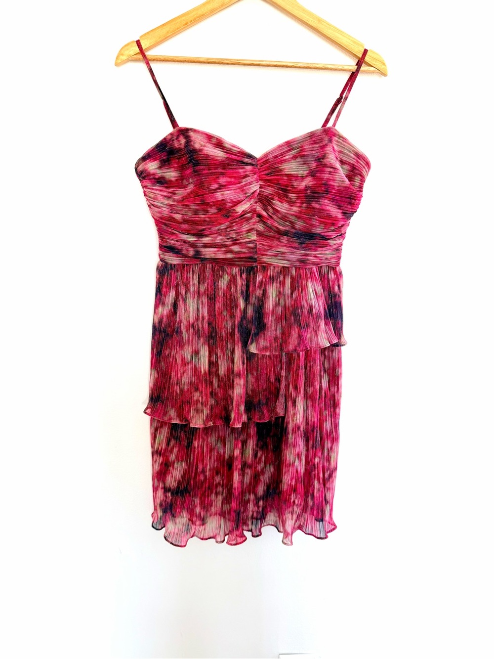 Laundry by Shelli Segal Pink Abstract Pleated Ruffle Mini Dress Size 4